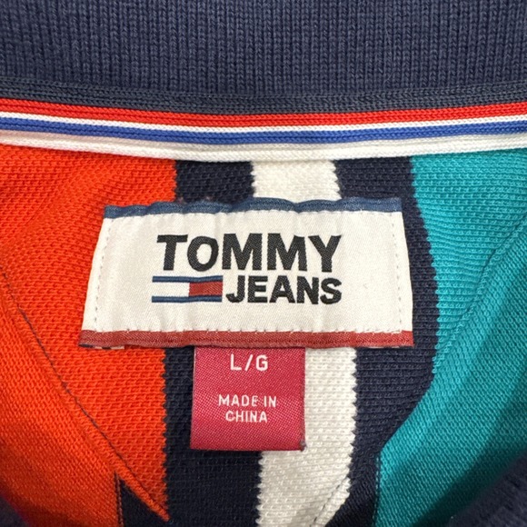 Y2K Tommy Jeans Polo Shirt Men's L Multicolor Vertical Stripe 90s Vintage Cotton - Picture 4 of 16